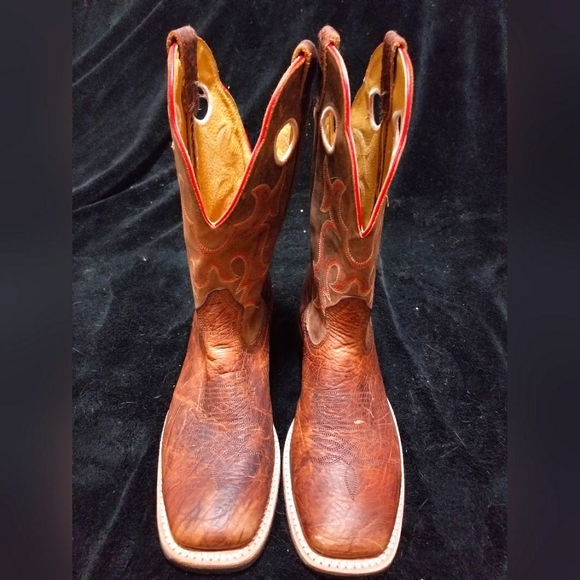 Boulet Men's 9 EEE width brown leather red accents roper boots - Picture 4 of 9